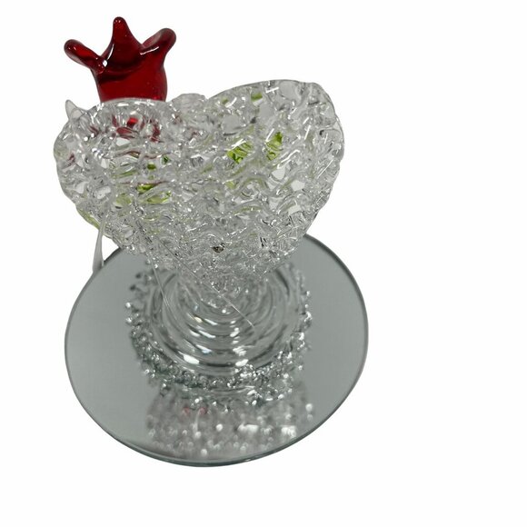 Spun Glass Heart Figurine With Red Rose & Leaves On Mirror Base - Picture 3 of 3
